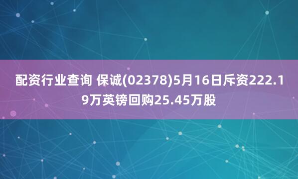 配资行业查询 保诚(02378)5月16日斥资222.19万英镑回购25.45万股